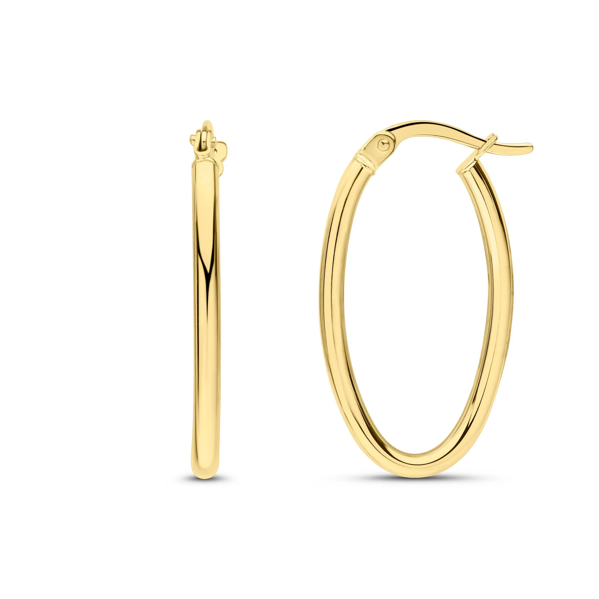 9k yellow gold hoop oval polished earrings from fogal and barnes fine jewellers of Harrogate. perfect gift or odern jewellery in Harrogate 