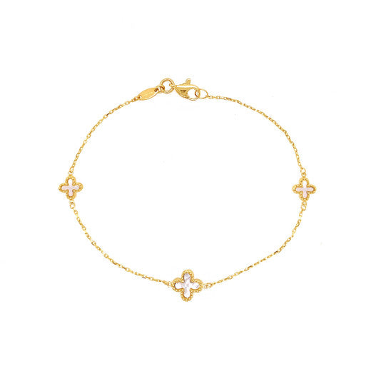 Yellow Gold Mother of Pearl Cross Bracelet