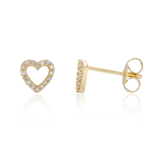 YELLOW GOLD DIAMOND HEART STUD EARRINGS