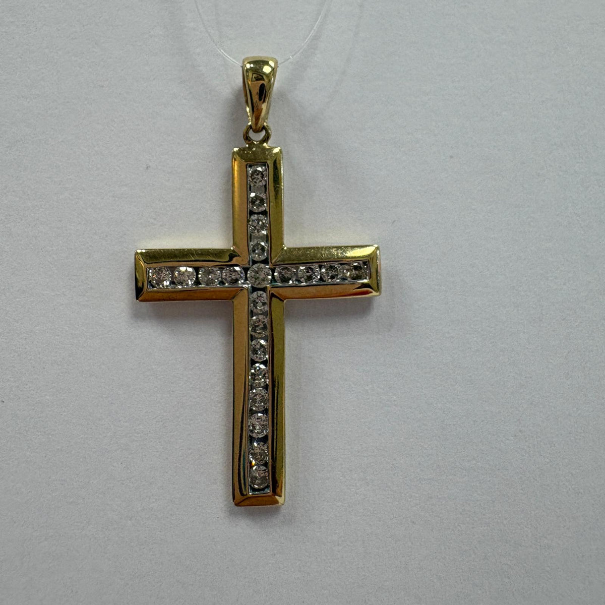 9ct gold cross pendant, CZ cross pendant, gold cross necklace UK, channel set cross, men’s gold cross, christening gift cross, pre-loved gold pendant, confirmation gift cross