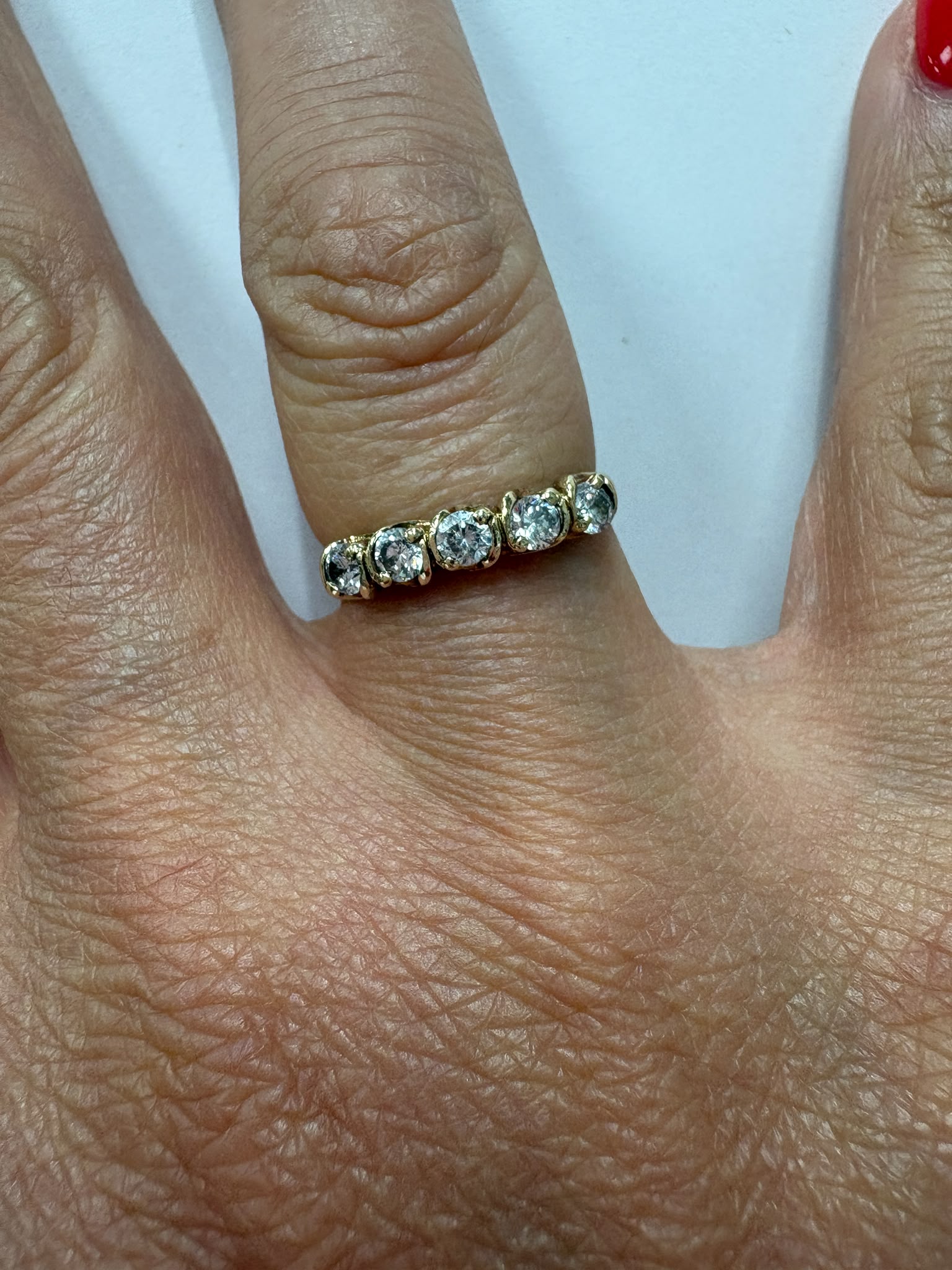 9ct gold ring, CZ ring, cubic zirconia ring, five stone ring, pre-loved jewellery, second-hand gold ring, dress ring Yorkshire, everyday ring Harrogate