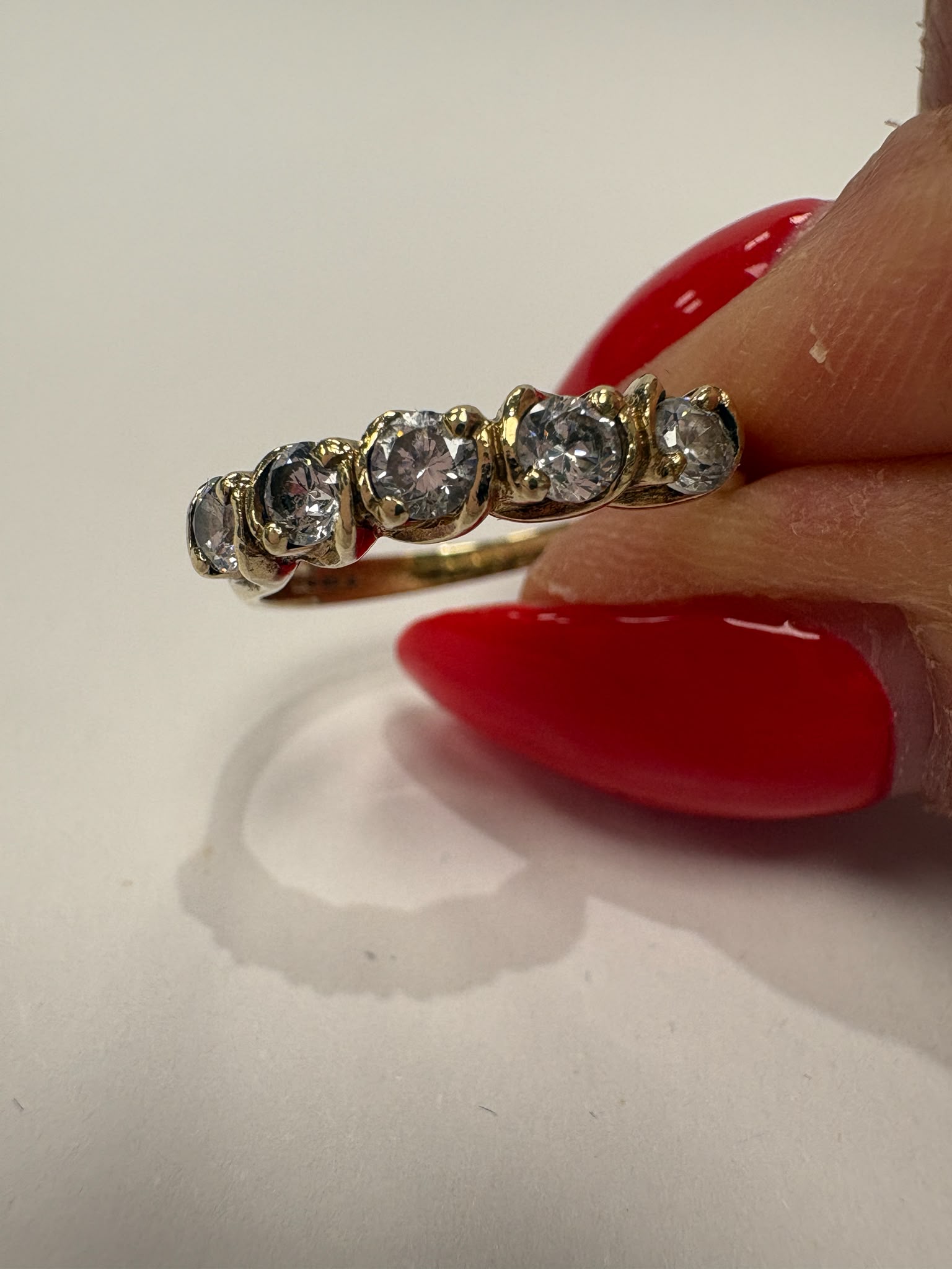 9ct gold ring, CZ ring, cubic zirconia ring, five stone ring, pre-loved jewellery, second-hand gold ring, dress ring Yorkshire, everyday ring Harrogate