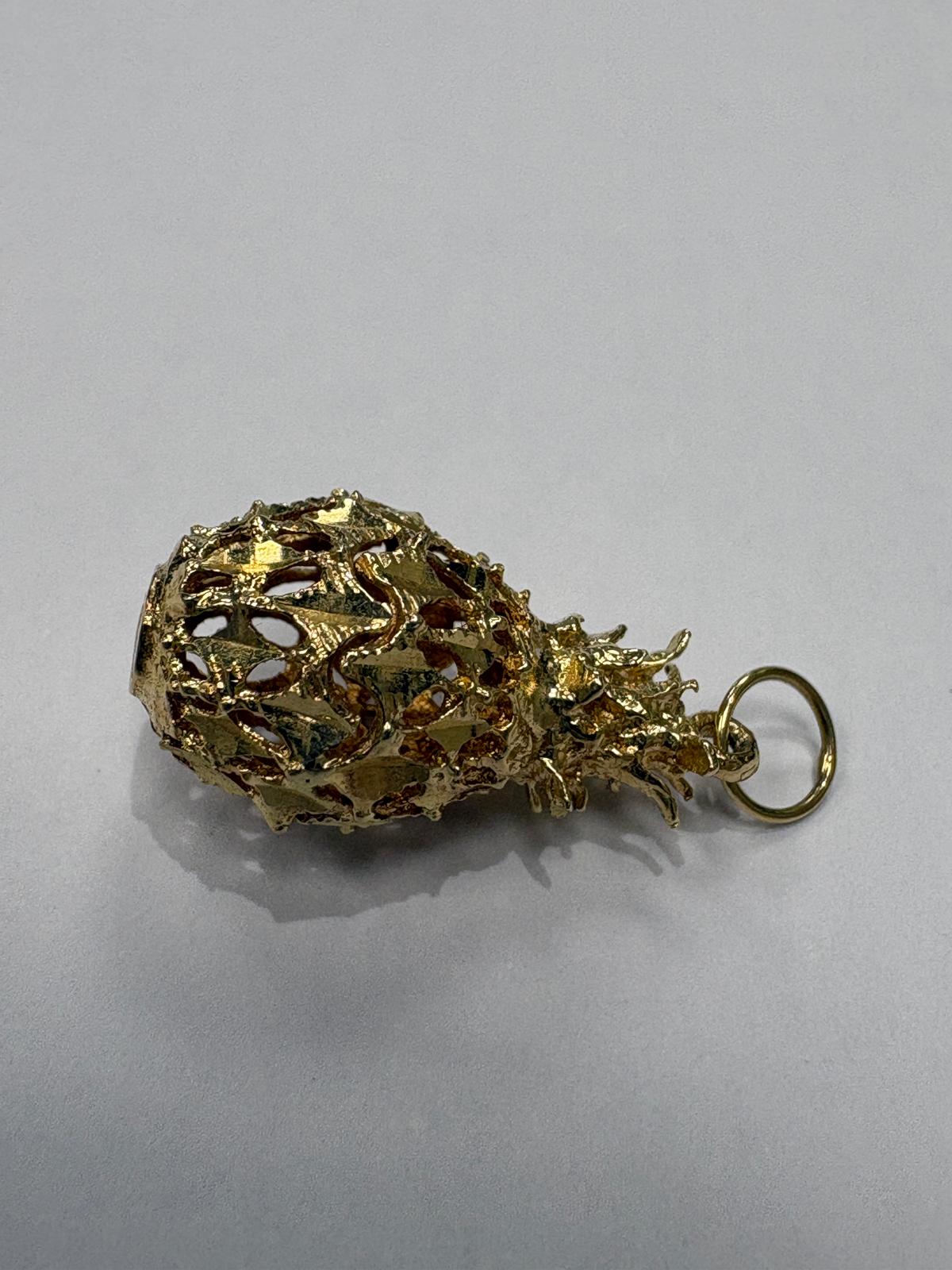 gold pineapple pendant with jump ring side view