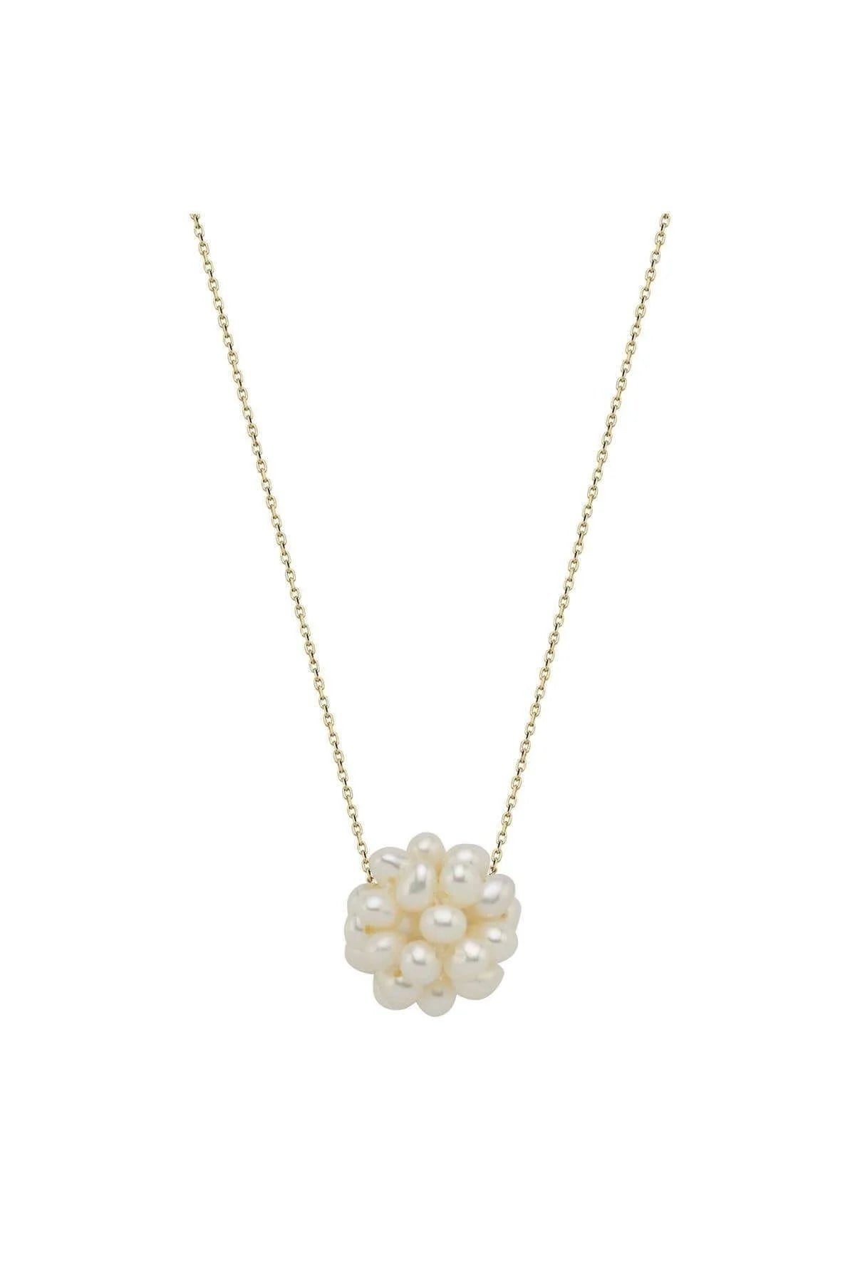 Pearl necklace with a cluster pendant on a white background