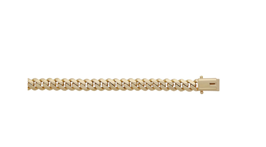 9ct yellow gold 7mm Cuban link chain with polished finish, available in 20, 22, or 24 inches.