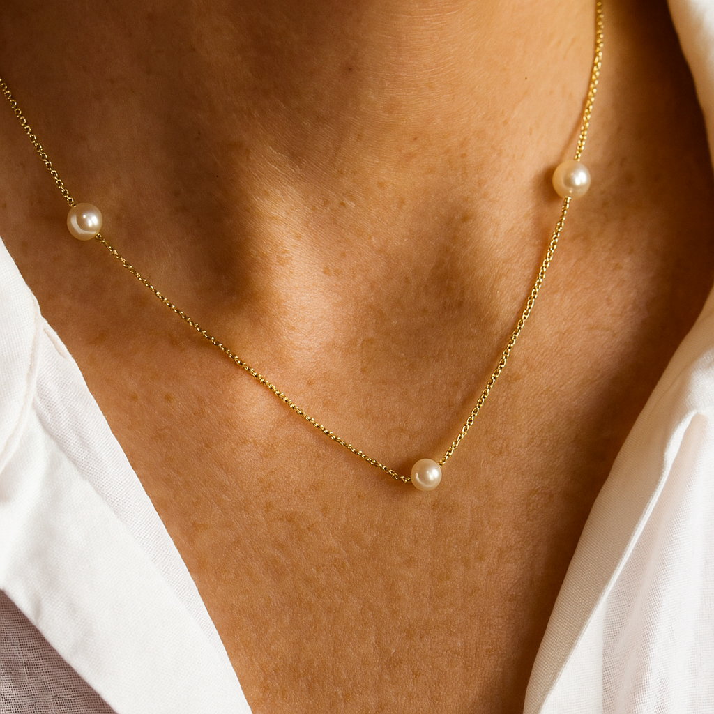 Gold necklace with natural pearls from fogal and barnes harrogate independent jewellers