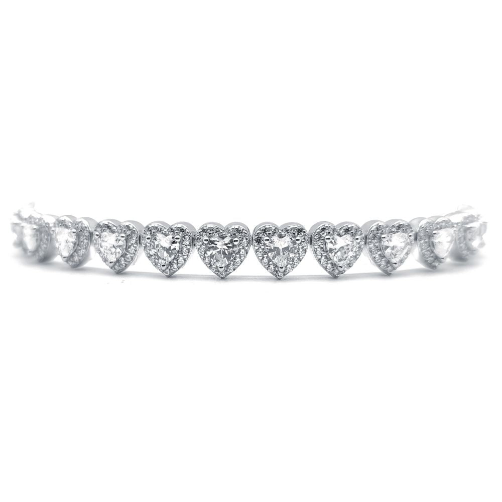 Sterling Silver Heart CZ Halo Bracelet
