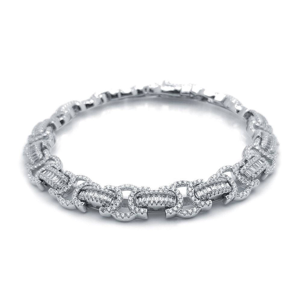 Silver bracelet with CZ accents on a white background