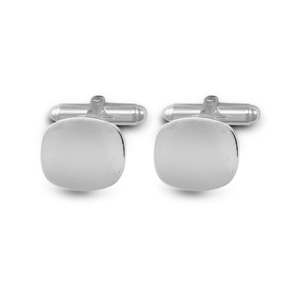 Solid 925 sterling silver cushion-shaped heavyweight cufflinks with swivel backs by Fogal & Barnes Fine Jewellers of Harrogate.