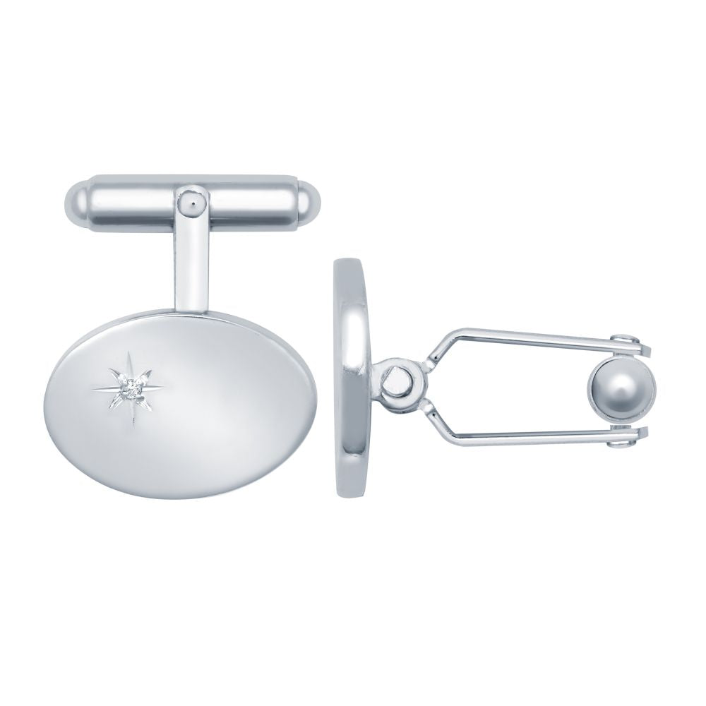925 sterling silver oval cufflinks with natural diamonds and swivel backs by Fogal & Barnes Fine Jewellers, Harrogate.