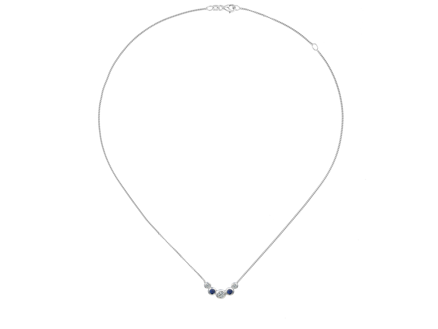 SAPPHIRE AND CZ FIVE STONE SILVER NECKLACE