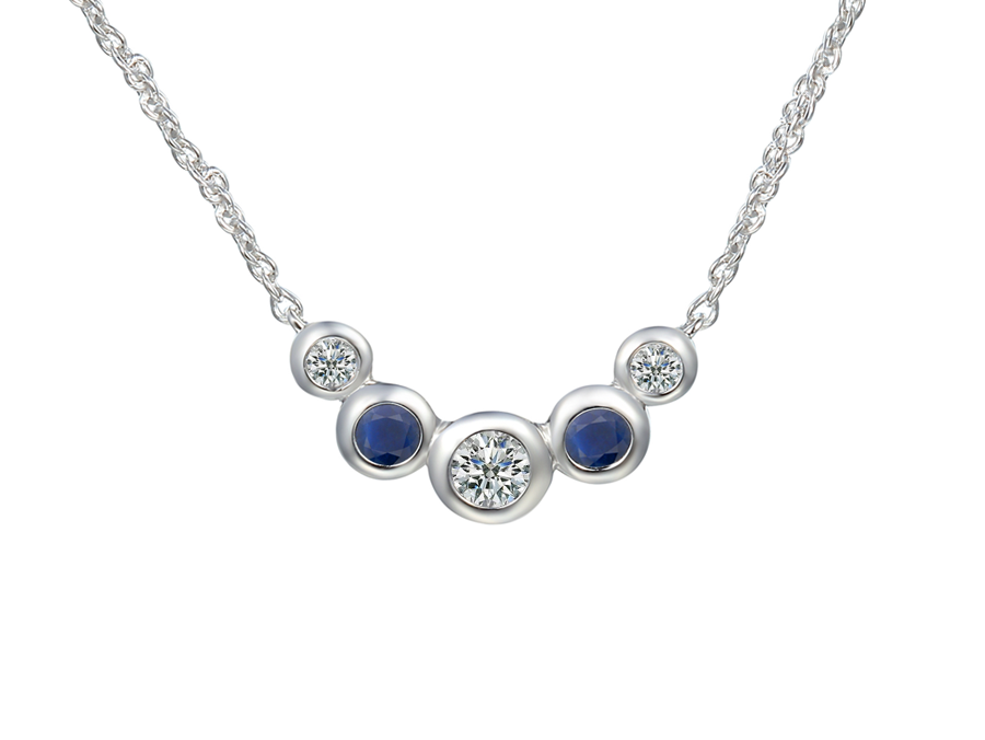 SAPPHIRE AND CZ FIVE STONE SILVER NECKLACE