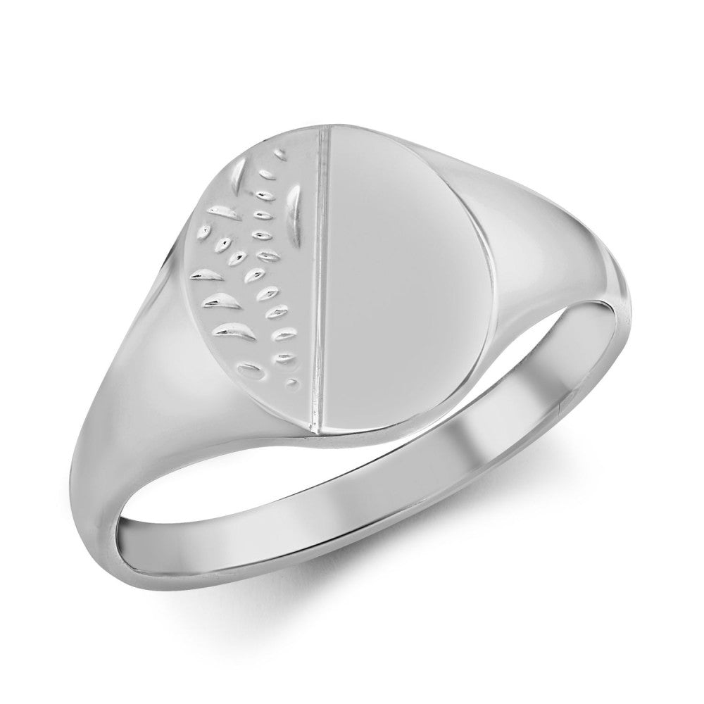 925 Solid Sterling Silver Oval Half-engraved signet ring