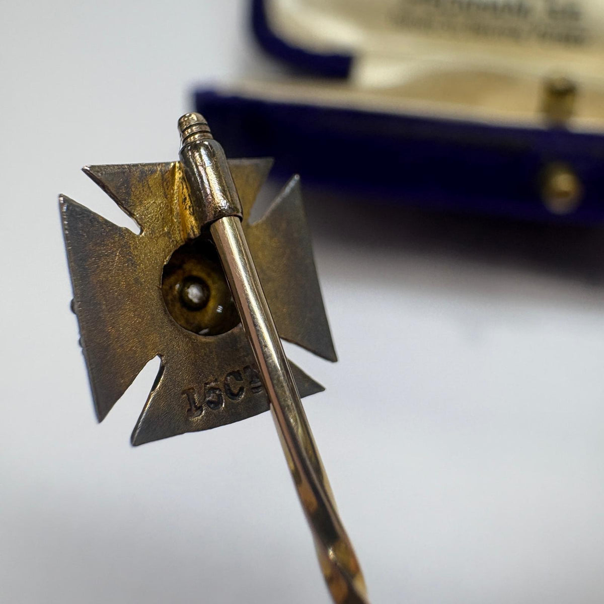 antique stick pin, Victorian stick pin UK, 15ct gold stick pin, Maltese cross pin, rose cut diamond stick pin, antique lapel pin, groom lapel pin, antique tie pin