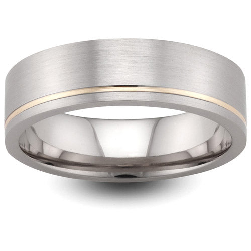 WHITE GOLD  WEDDING RING WITH YELLOW GOLD INLAY