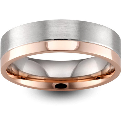 ROSE AND  WHITE GOLD WEDDING BAND WITH POLISHED EDGE