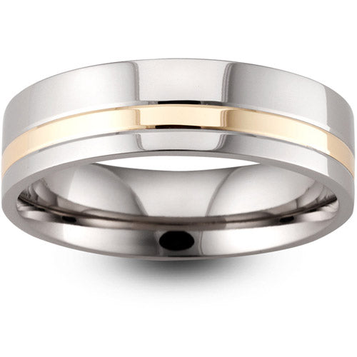 WHITE GOLD WITH YELLOW GOLD CENTRE INLAY MEN'S WEDDING RING