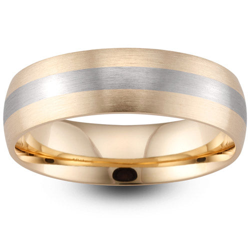 YELLOW GOLD WEDDING RING WITH WHITE GOLD CENTRE INLAY AND MATT FINISH