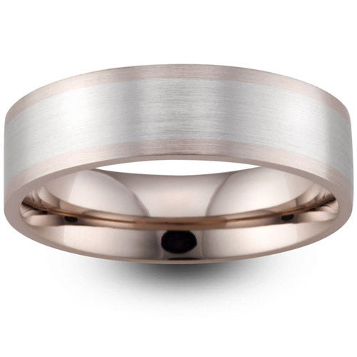 ROSE GOLD WITH WHITE GOLD INLAY MEN'S WEDDING RING