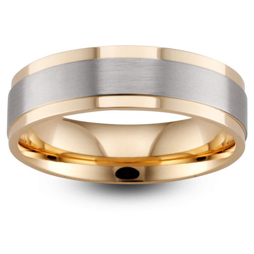 YELLOW AND WHITE GOLD WEDDNG RING WITH STEPPED EDGES