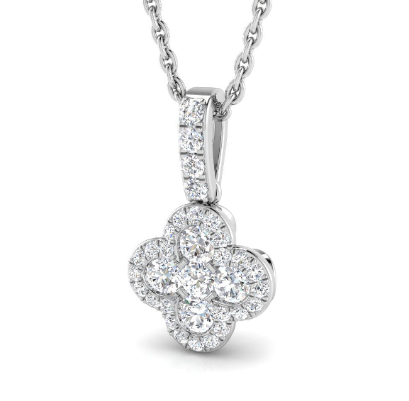 ROUND DIAMOND CLOVER PENDANT NECKLACE