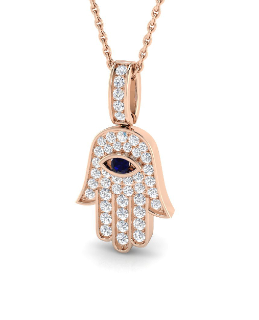 DIAMOND AND GOLD HAND OF HAMSA PENDANT NECKLACE