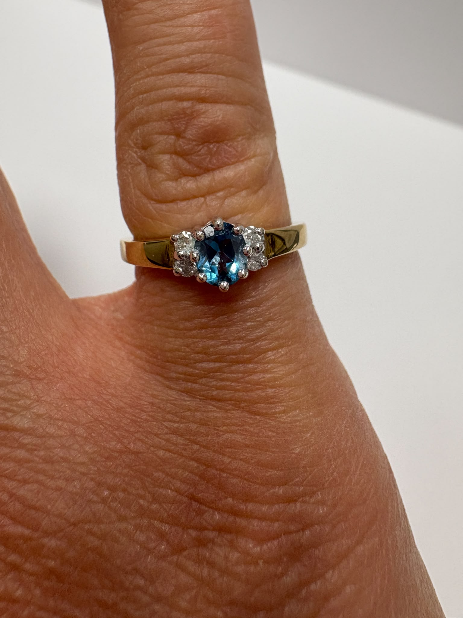 blue topaz ring, blue topaz and diamond ring, second hand blue topaz ring UK, pre-loved topaz ring, vintage blue topaz ring, 9ct gold topaz ring, topaz cluster ring, second hand jewellery Harrogate, second hand jewellery Leeds, second hand jewellery York, second hand jewellery Yorkshire, pre-owned gemstone ring UK, antique blue topaz ring, blue gemstone ring, buy second hand topaz ring, topaz ring size M, blue topaz ring near me, fine jewellery Harrogate, pre-loved jewellery Yorkshire, December birthstone r