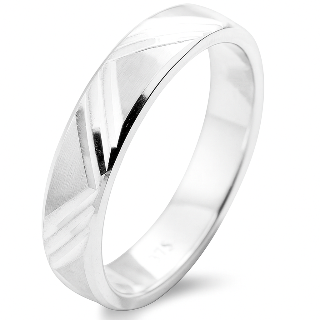 Elegant Geometric Engraved Wedding Band in Yellow, White Gold or Platinum