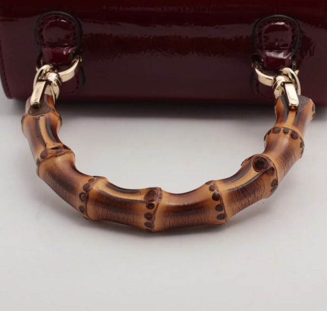 pre-loved Gucci bag UK, Gucci Bamboo 1947 Mini, Gucci Bamboo bag, Gucci Rosso Ancora, red Gucci bag, Gucci patent bag, second hand Gucci UK, Gucci top handle bag, luxury handbags Harrogate, pre-loved designer bags Yorkshire