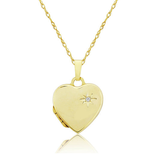 9CT YELLOW GOLD DIAMOND SET HEART LOCKET NECKLACE