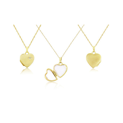 9CT YELLOW GOLD DIAMOND SET HEART LOCKET NECKLACE