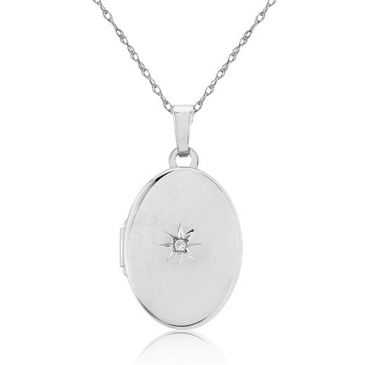 STERLING SILVER DIAMOND OVAL LOCKET NECKLACE