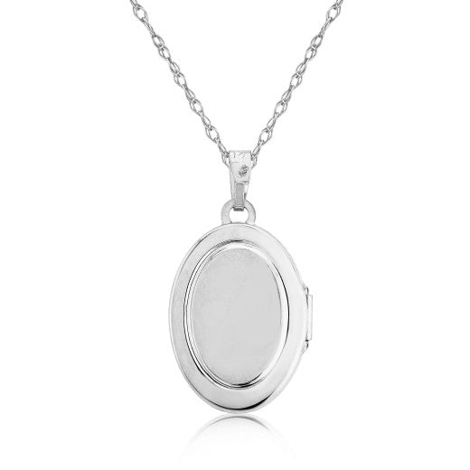 STERLING SILVER DIAMOND OVAL LOCKET NECKLACE