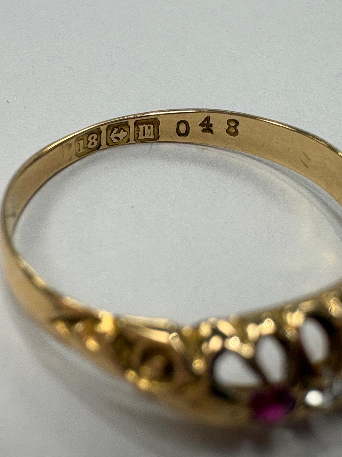 Edwardian ruby diamond ring, antique 18ct gold ring Birmingham hallmark, vintage five stone ring 1911, pre-loved antique engagement ring Harrogate, genuine Edwardian jewellery Yorkshire