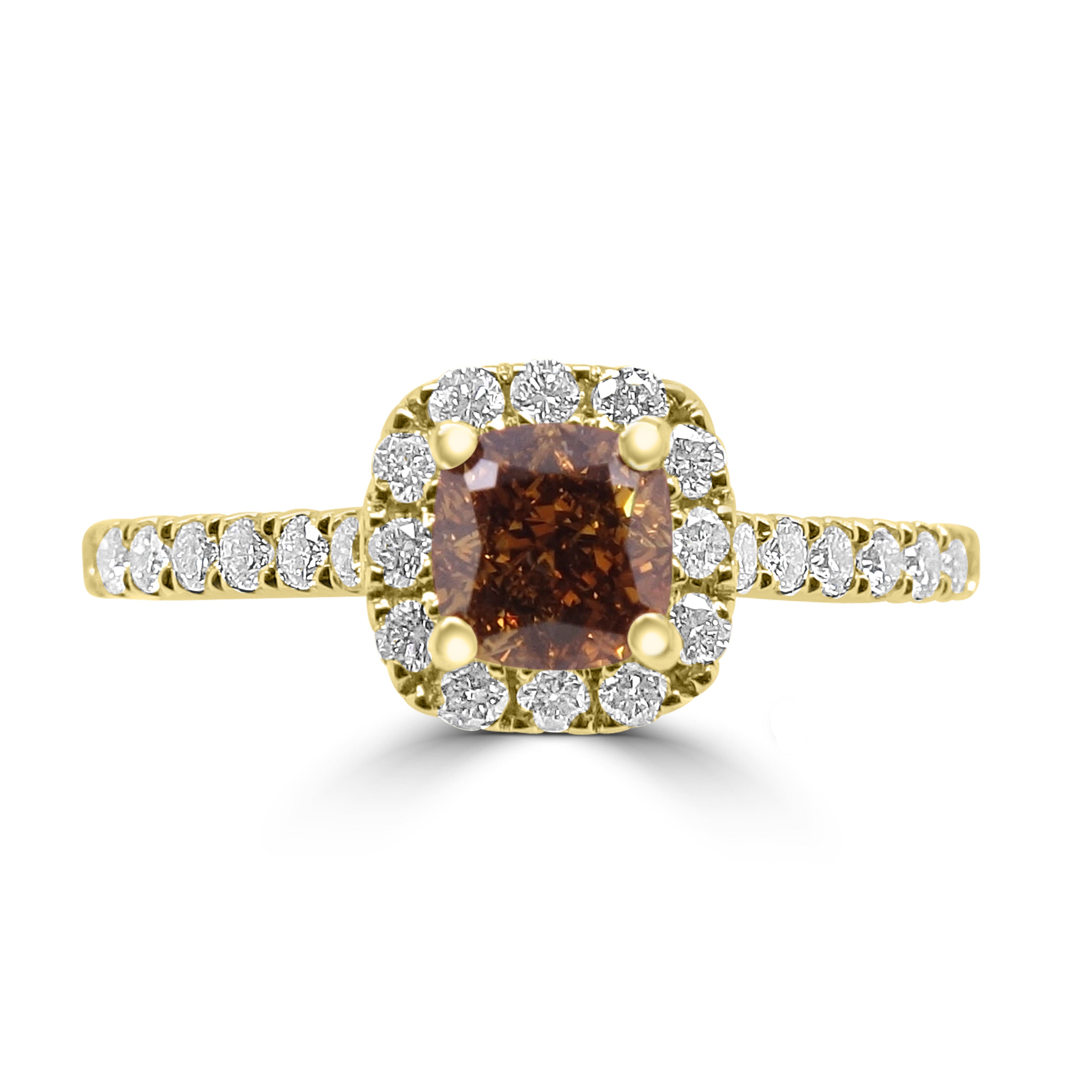 Bespoke brown diamond engagement ring with round brilliant halo