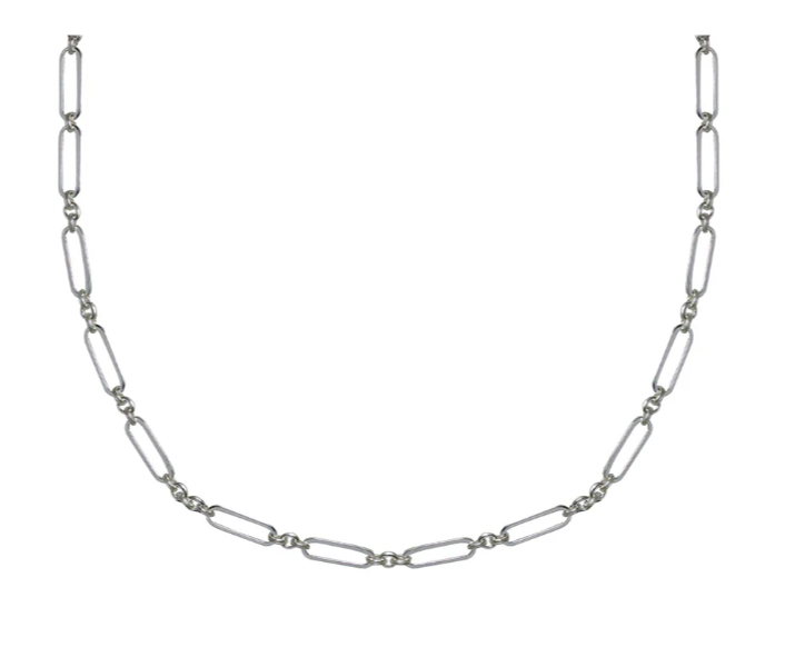 Sterling silver long link chain necklace, 20 inches, polished finish.