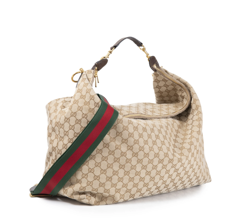 Gucci Brera bag, Gucci Brera large, pre-loved Gucci bag UK, Gucci GG canvas hobo, Gucci Web strap bag, second hand Gucci handbag, large Gucci shoulder bag, preowned designer handbag UK