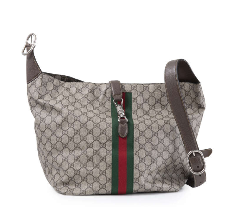 Gucci Jackie 1961, Gucci Jackie bag UK, pre-loved Gucci bag, Gucci GG Supreme shoulder bag, Gucci Web stripe bag, second hand Gucci handbag, large Gucci hobo, preowned designer handbag UK