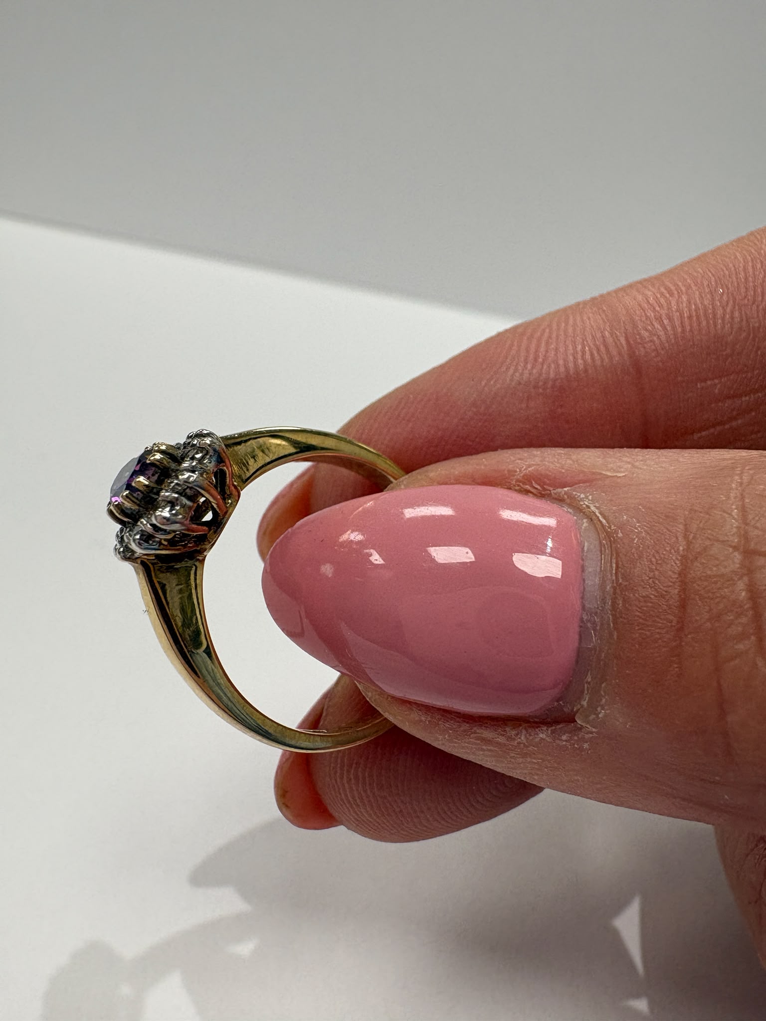 mystic topaz ring, mystic topaz and diamond ring, second hand mystic topaz ring UK, pre-loved topaz ring, vintage mystic topaz ring, 9ct gold topaz cluster ring, rainbow topaz ring, diamond cluster ring second hand, second hand jewellery Harrogate, second hand jewellery Leeds, second hand jewellery York, second hand jewellery Yorkshire, pre-owned gemstone ring UK, antique style topaz ring, colourful gemstone ring, buy second hand mystic topaz ring, mystic topaz ring size N, mystic topaz ring near me, fine j