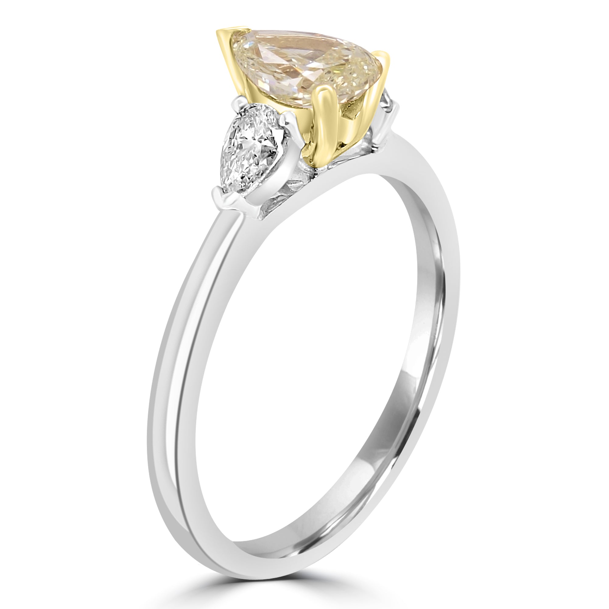 Elegant yellow and white diamond trilogy ring in platinum and gold
