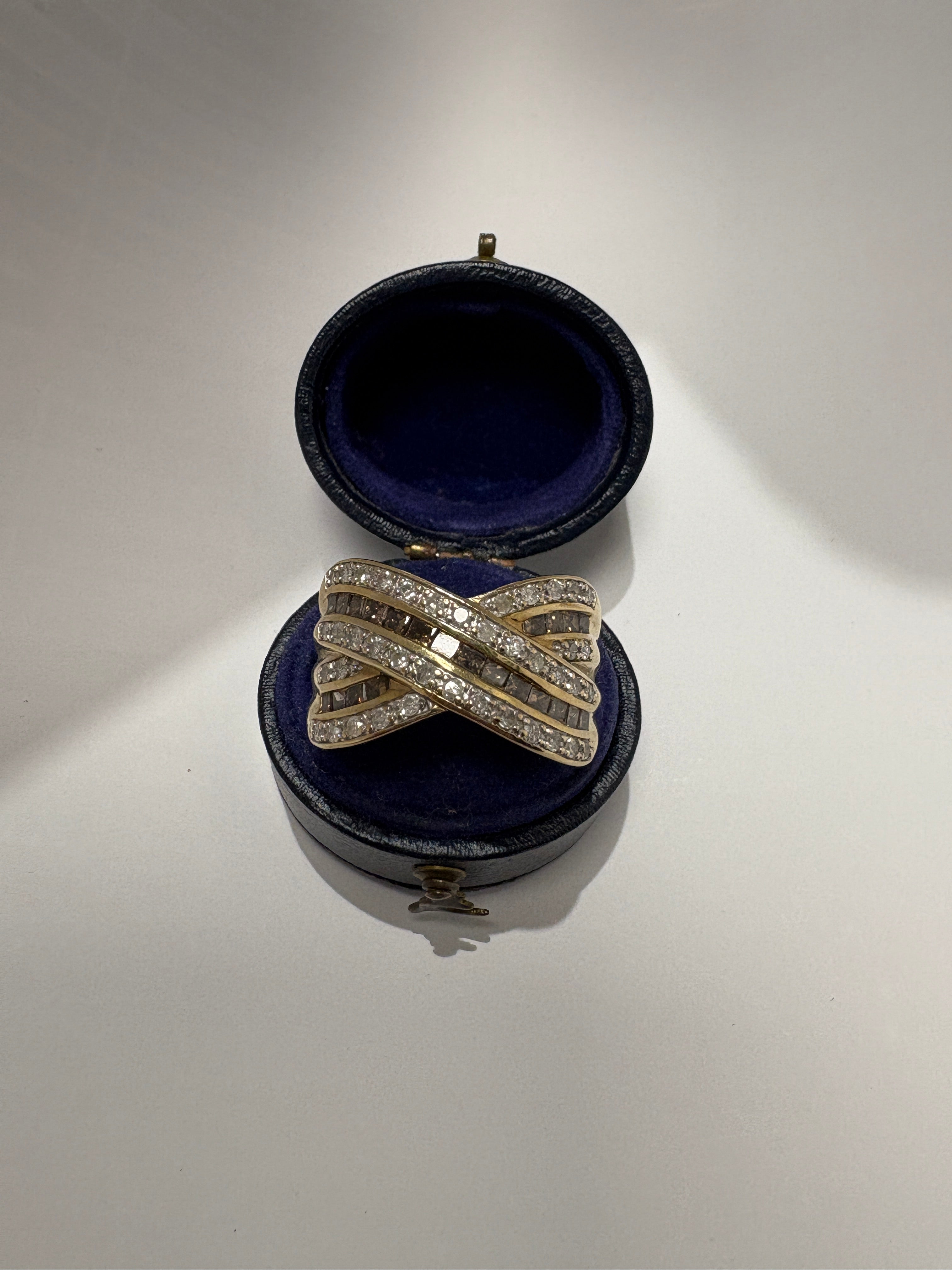 Pre-Loved 10ct Yellow Gold Diamond and Fancy Diamond Crossover Ring – Size R