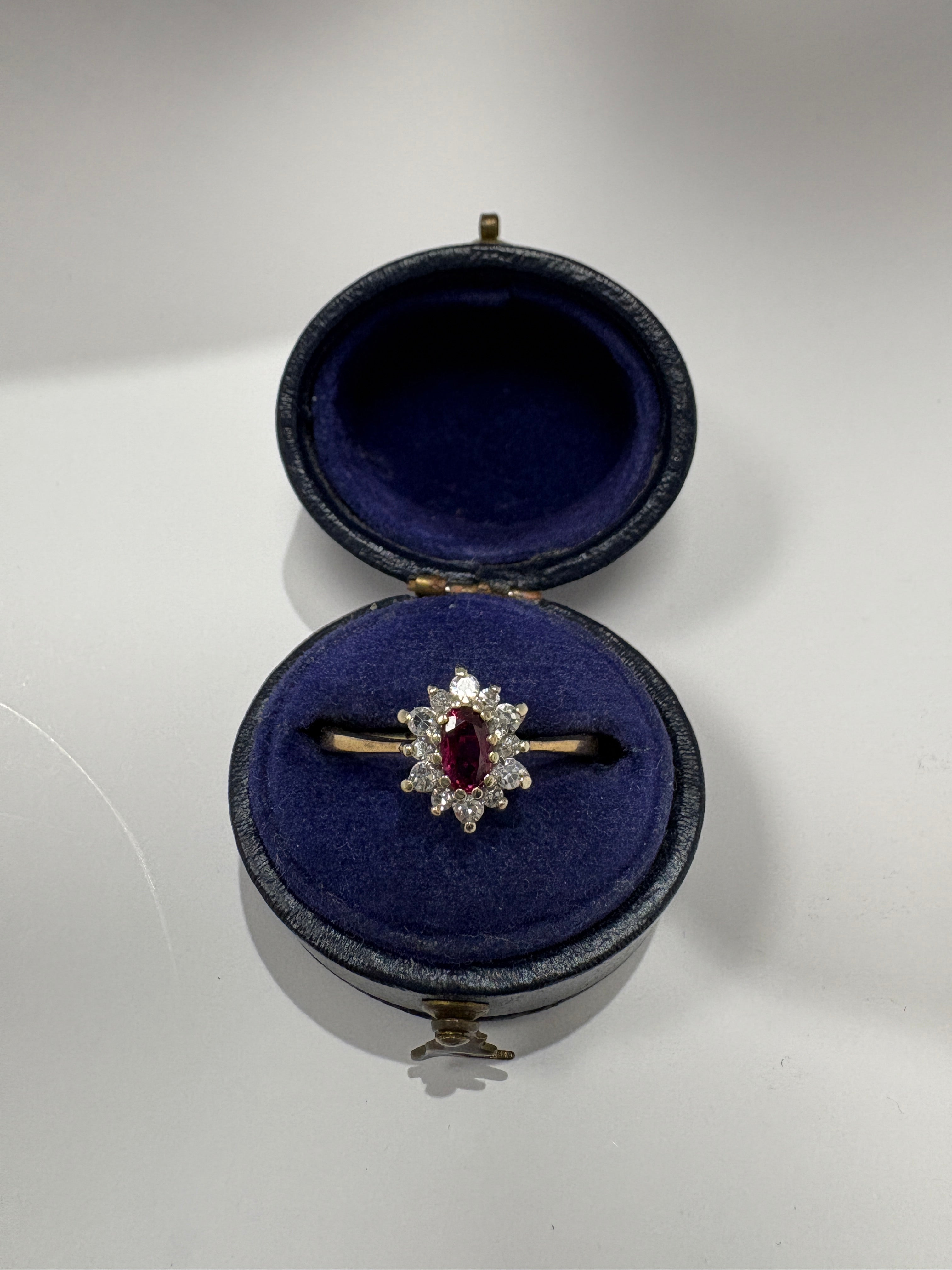 Pre-Loved 9ct Yellow Gold Ruby & Diamond Cluster Ring – Size M½