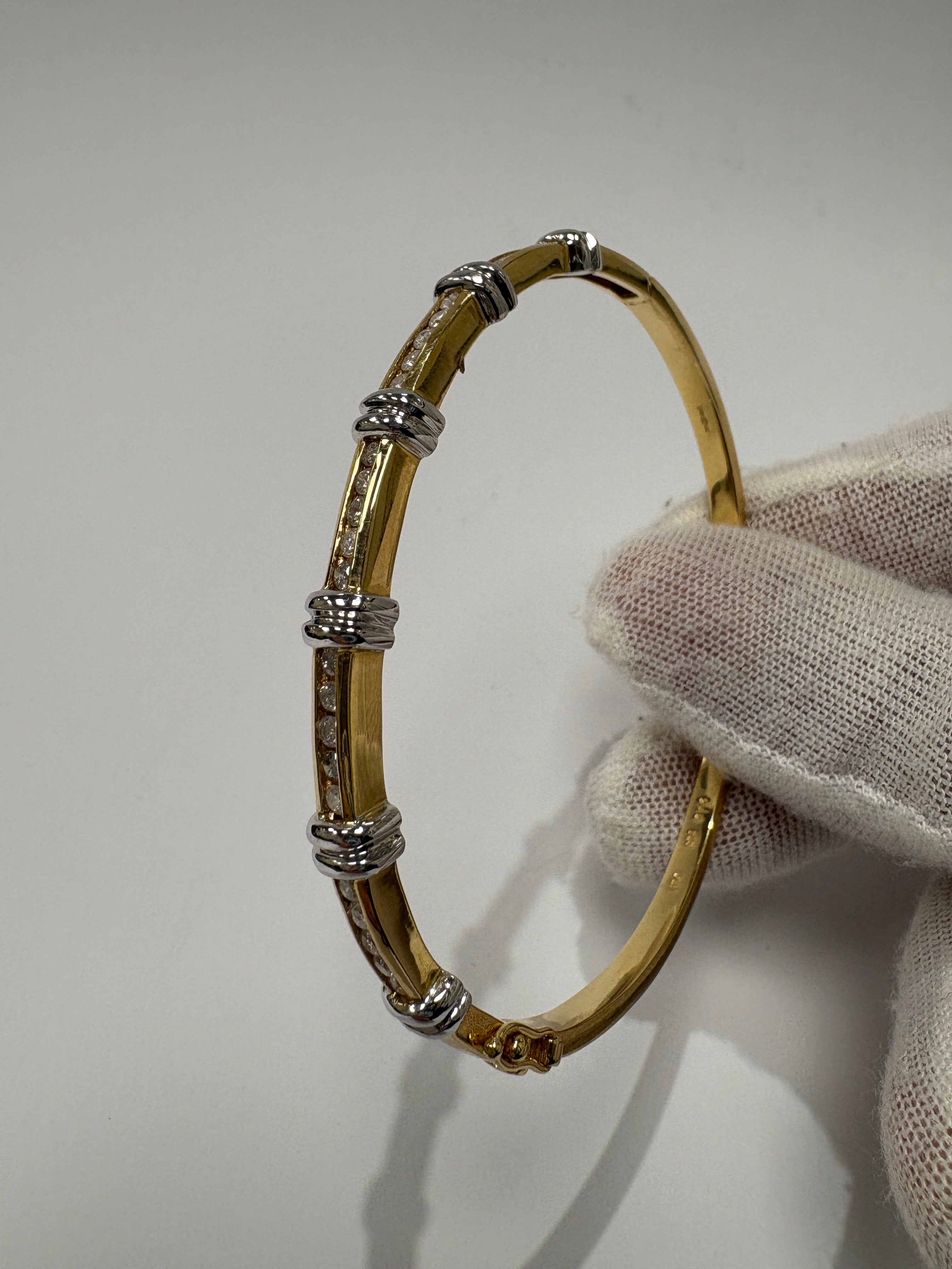 Pre-Loved 18ct Yellow & White Gold Diamond Hinged Bangle – 0.75ct