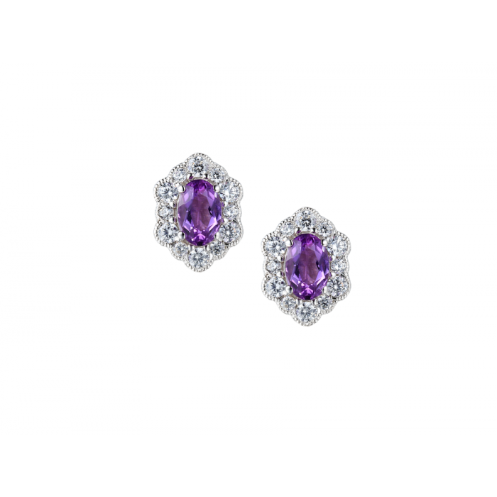 SILVER AMETHYST AND CZ STUD EARRINGS