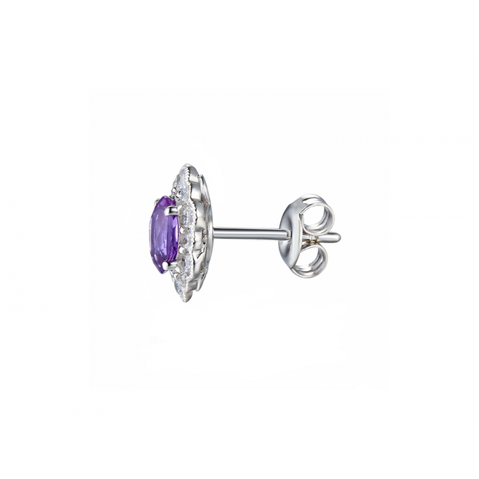 SILVER AMETHYST AND CZ STUD EARRINGS