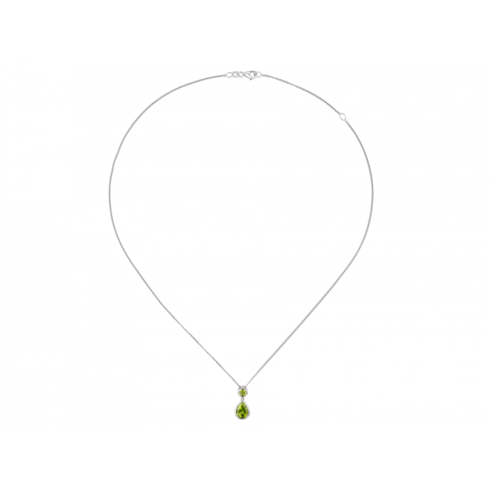 SILVER ROUND AND PEAR DROP PERIDOT NECKLACE