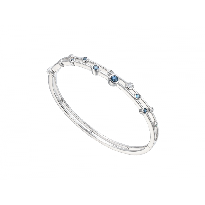 SILVER DOUBLE ROW BLUE TOPAZ BANGLE