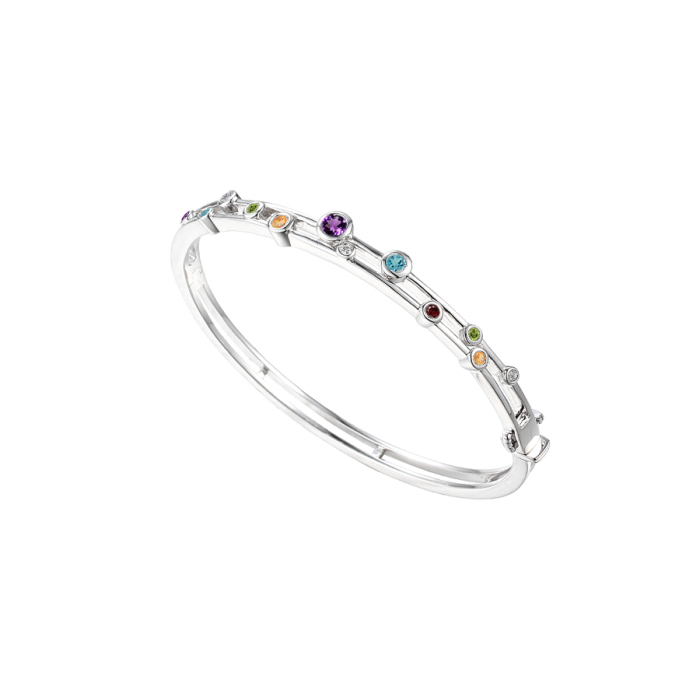 SILVER DOUBLE ROW MIX GEMSTONE BANGLE