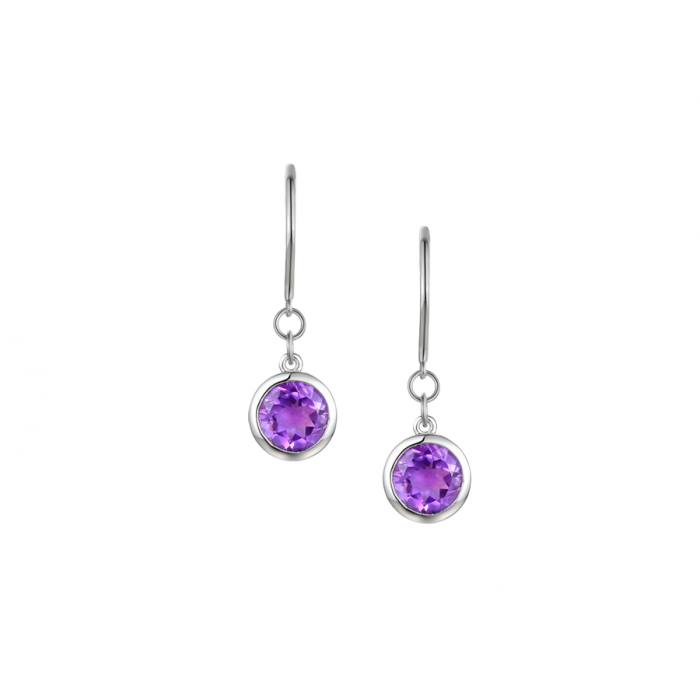 SILVER ROUND AMETHYST DROP EARRINGS