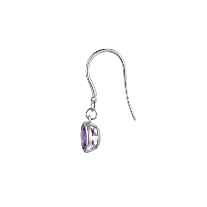 SILVER ROUND AMETHYST DROP EARRINGS